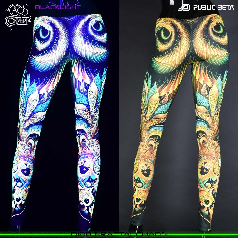 Fractal : Design by Chaos Conzept Psychedelic Blacklight Art on Leggings by Public Beta Wear