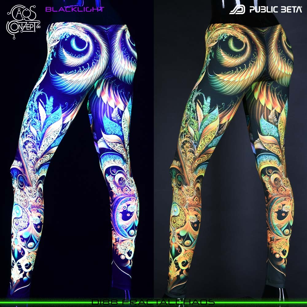 Fractal : Design by Chaos Conzept Psychedelic Blacklight Art on Leggings by Public Beta Wear