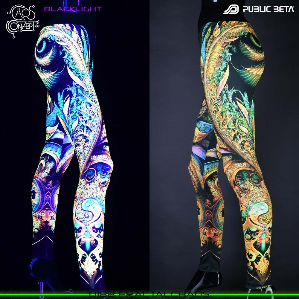 Fractal : Design by Chaos Conzept Psychedelic Blacklight Art on Leggings by Public Beta Wear