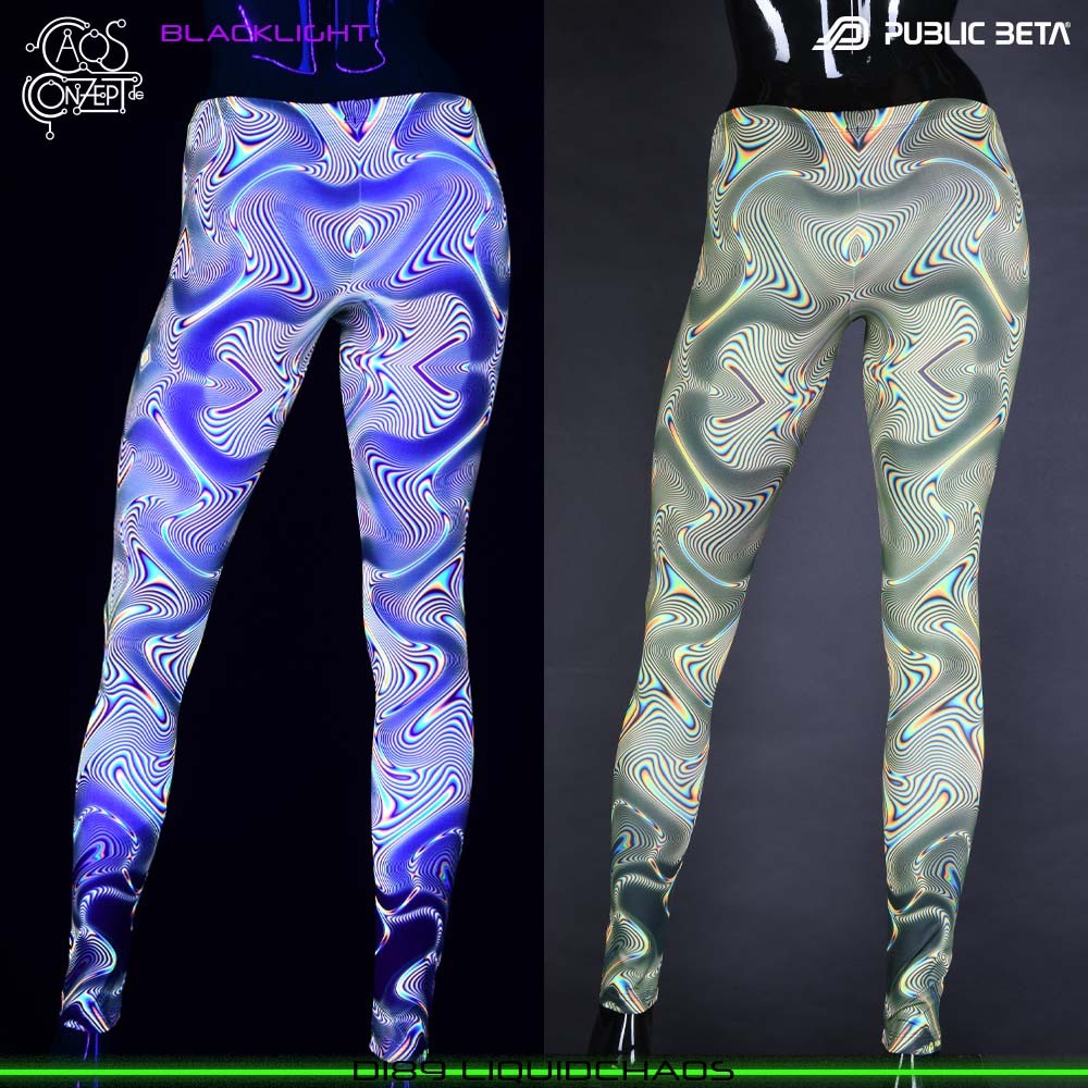 Liquid Chaos : Design by Chaos Conzept Psychedelic Blacklight Art on Leggings by Public Beta Wear