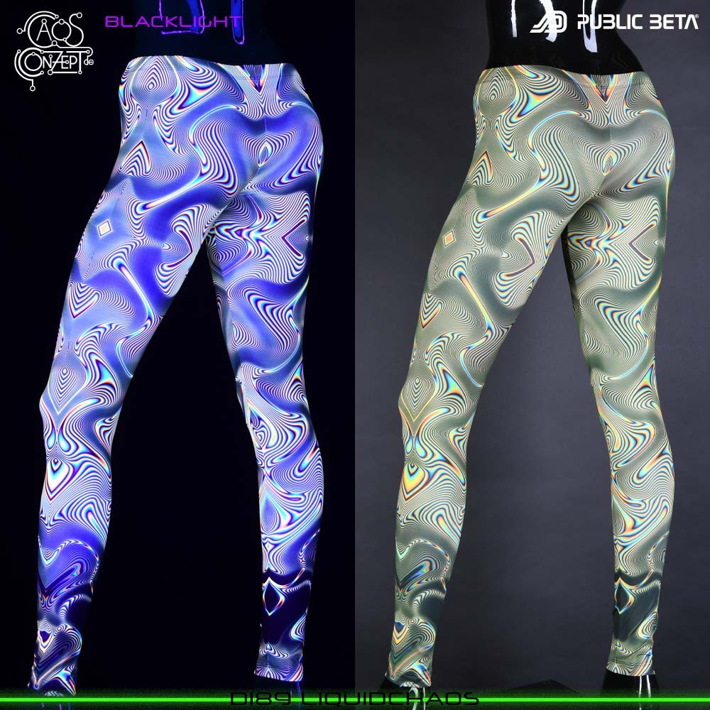 Liquid Chaos : Design by Chaos Conzept Psychedelic Blacklight Art on Leggings by Public Beta Wear