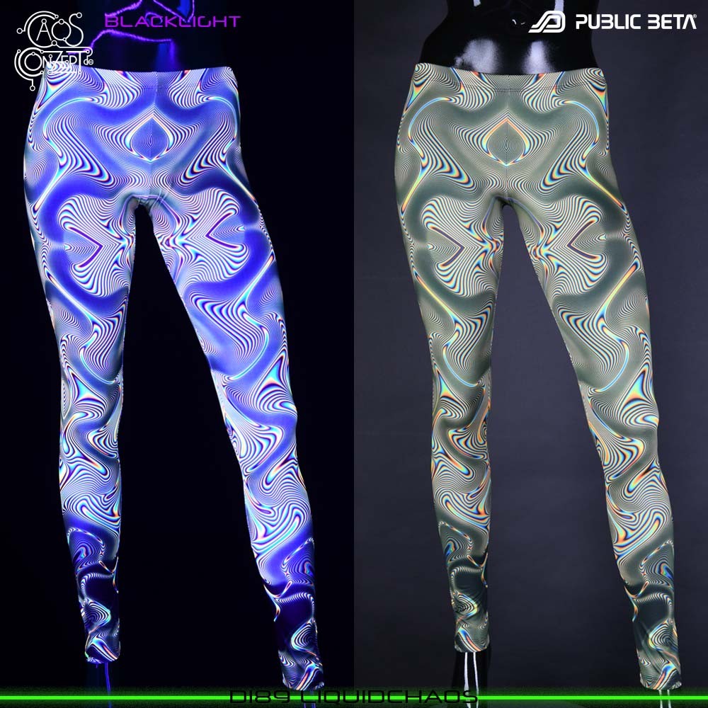 Liquid Chaos : Design by Chaos Conzept Psychedelic Blacklight Art on Leggings by Public Beta Wear