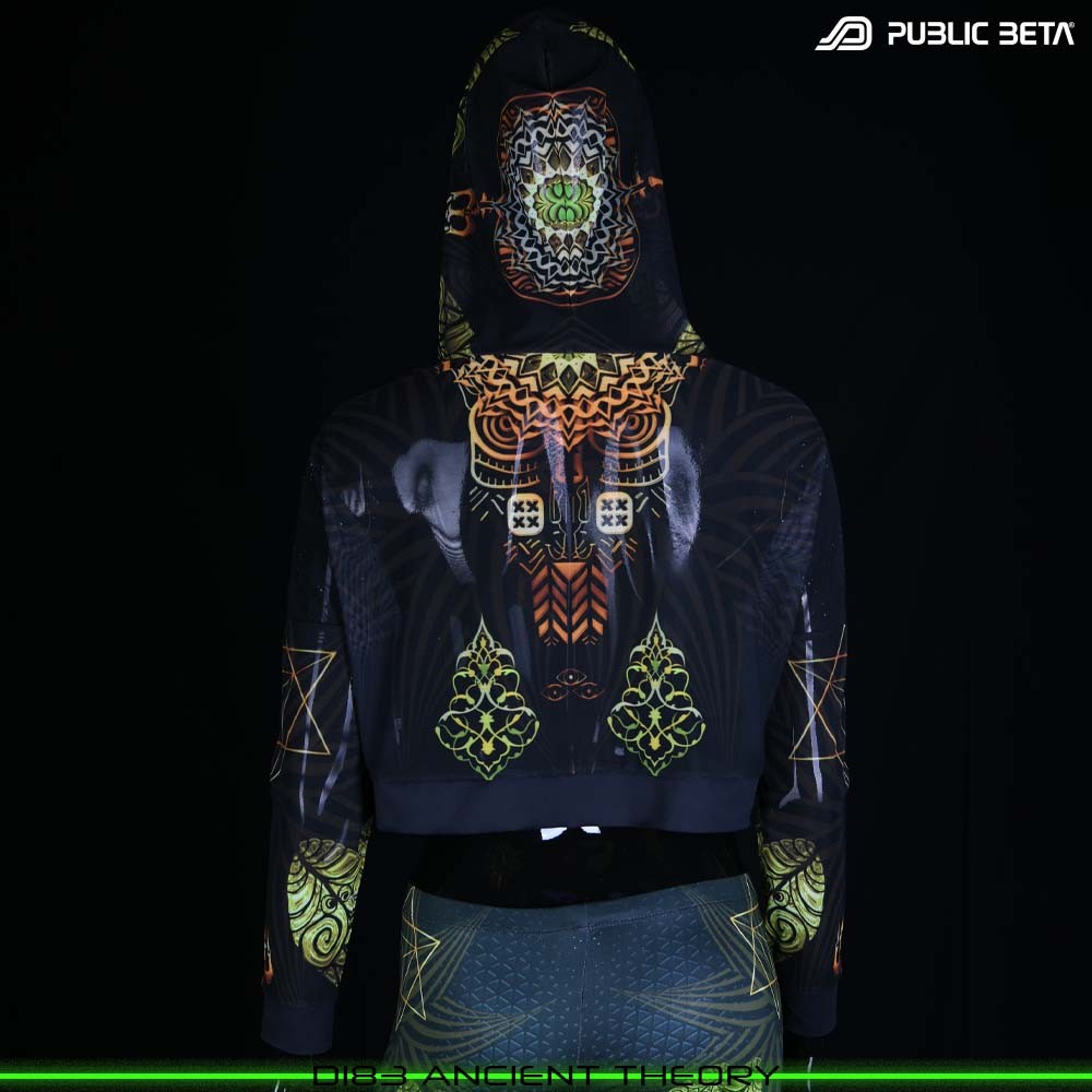 Glow in Blacklight Hooded Top. UV Active Psychedelic Top by Public Beta Wear