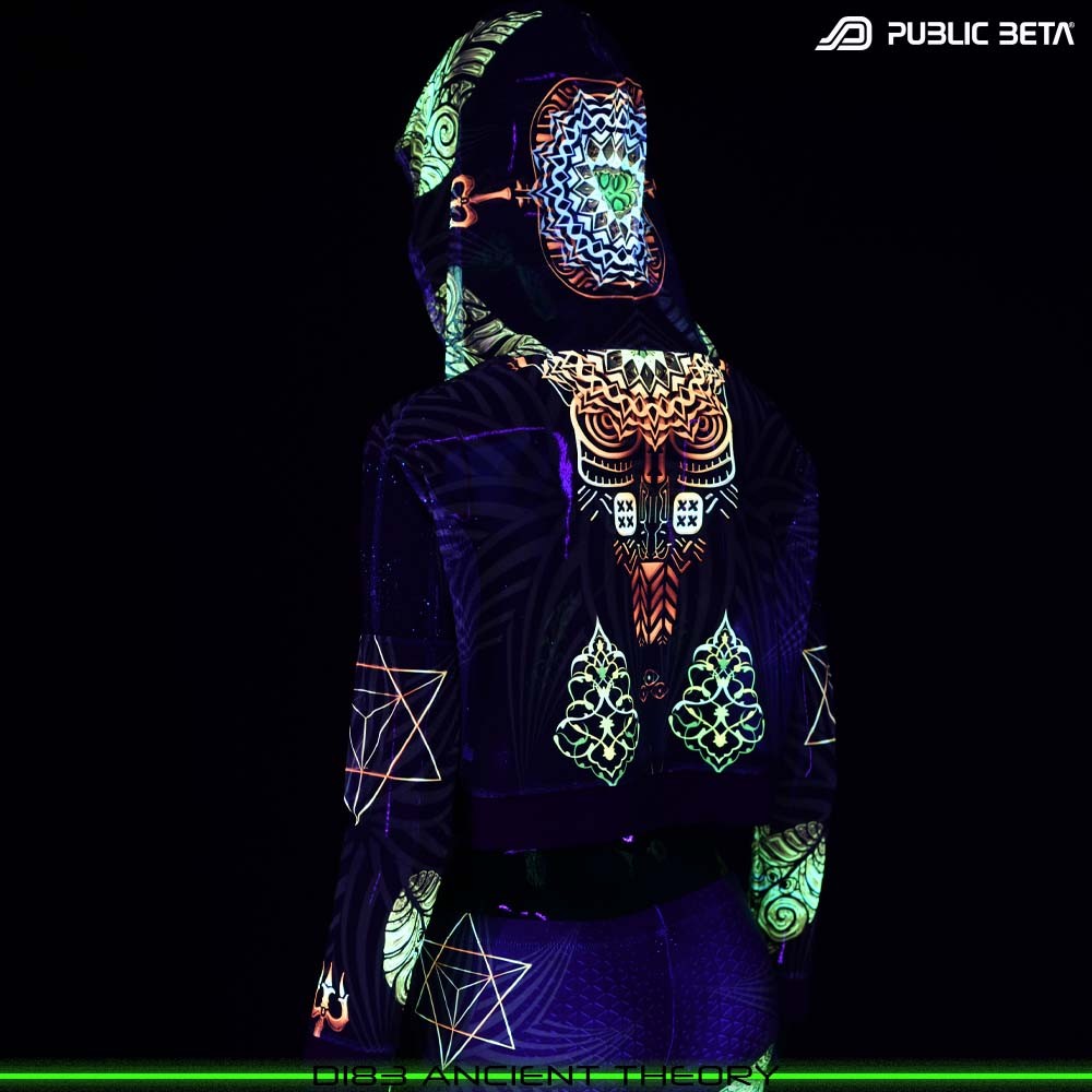Glow in Blacklight Hooded Top. UV Active Psychedelic Top by Public Beta Wear