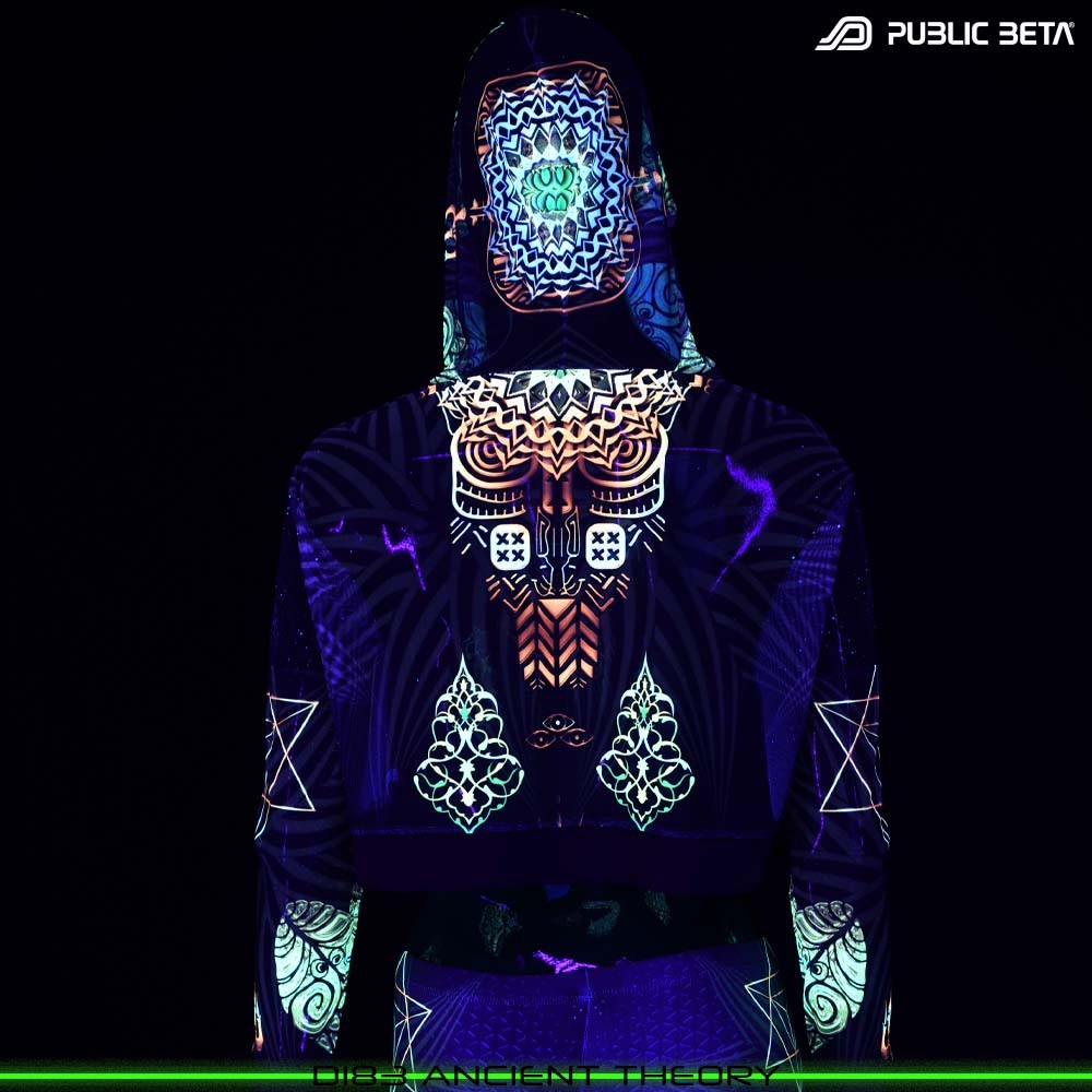 Glow in Blacklight Hooded Top. UV Active Psychedelic Top by Public Beta Wear