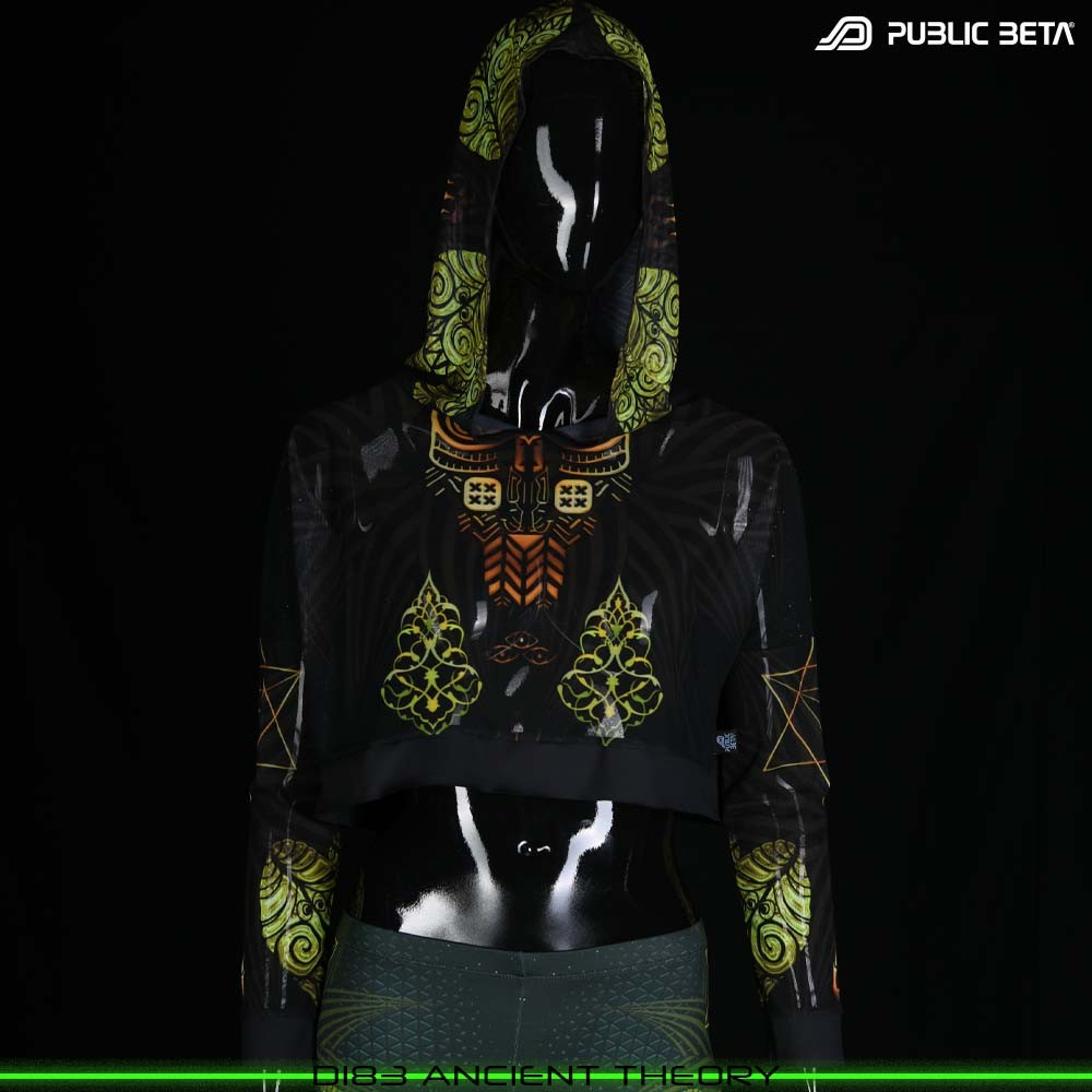 Glow in Blacklight Hooded Top. UV Active Psychedelic Top by Public Beta Wear