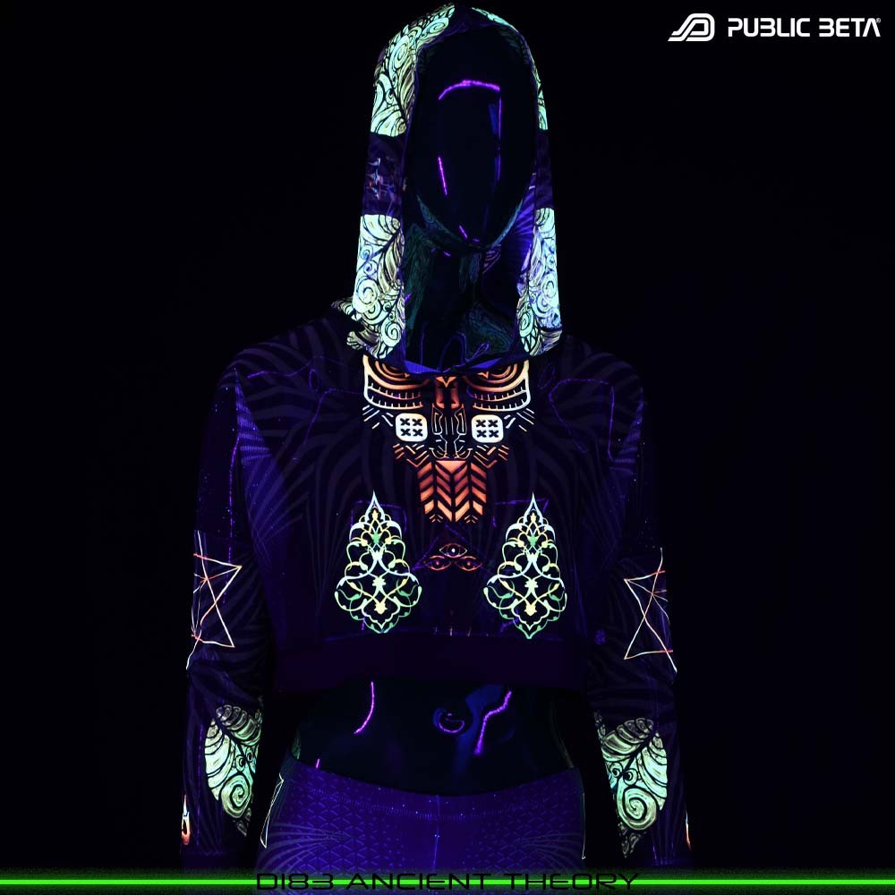 Glow in Blacklight Hooded Top. UV Active Psychedelic Top by Public Beta Wear