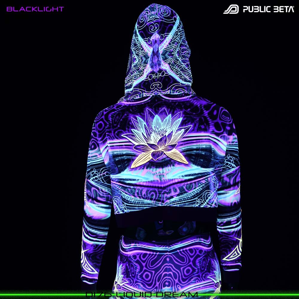 Glow in Blacklight Hooded Top. UV Active Psychedelic Top by Public Beta Wear