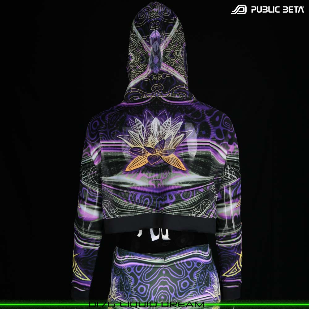 Glow in Blacklight Hooded Top. UV Active Psychedelic Top by Public Beta Wear