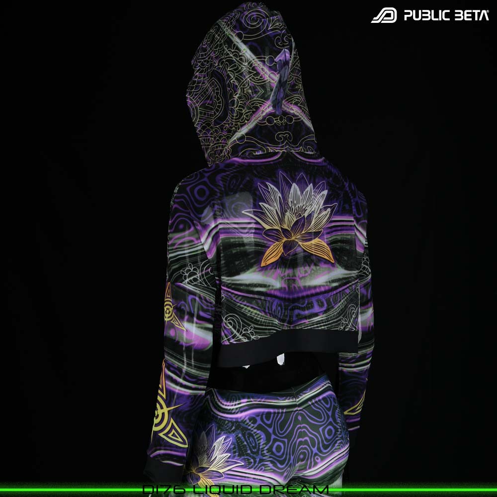 Glow in Blacklight Hooded Top. UV Active Psychedelic Top by Public Beta Wear
