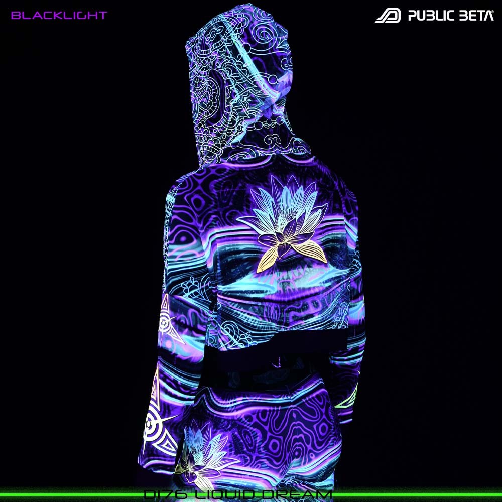 Glow in Blacklight Hooded Top. UV Active Psychedelic Top by Public Beta Wear