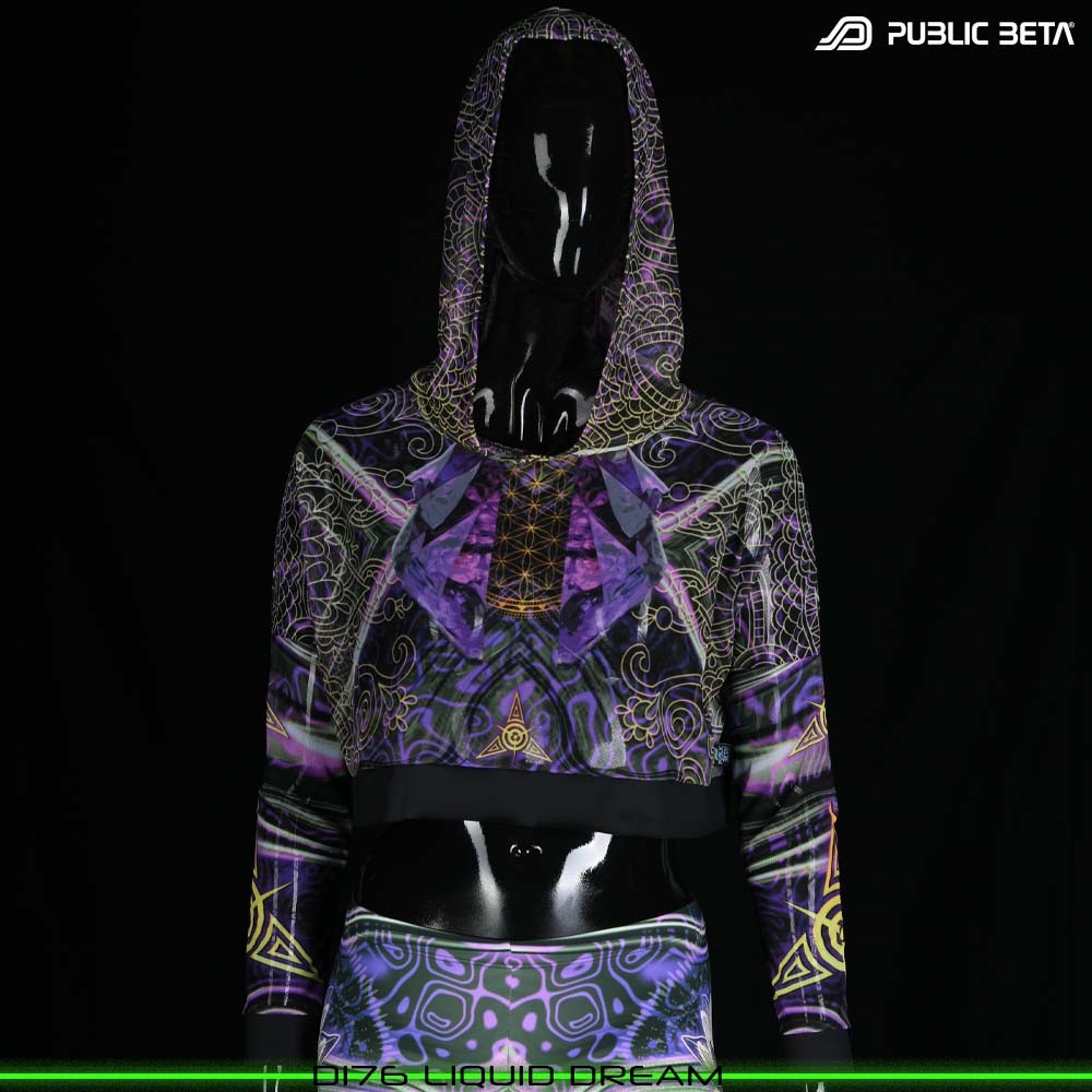 Glow in Blacklight Hooded Top. UV Active Psychedelic Top by Public Beta Wear