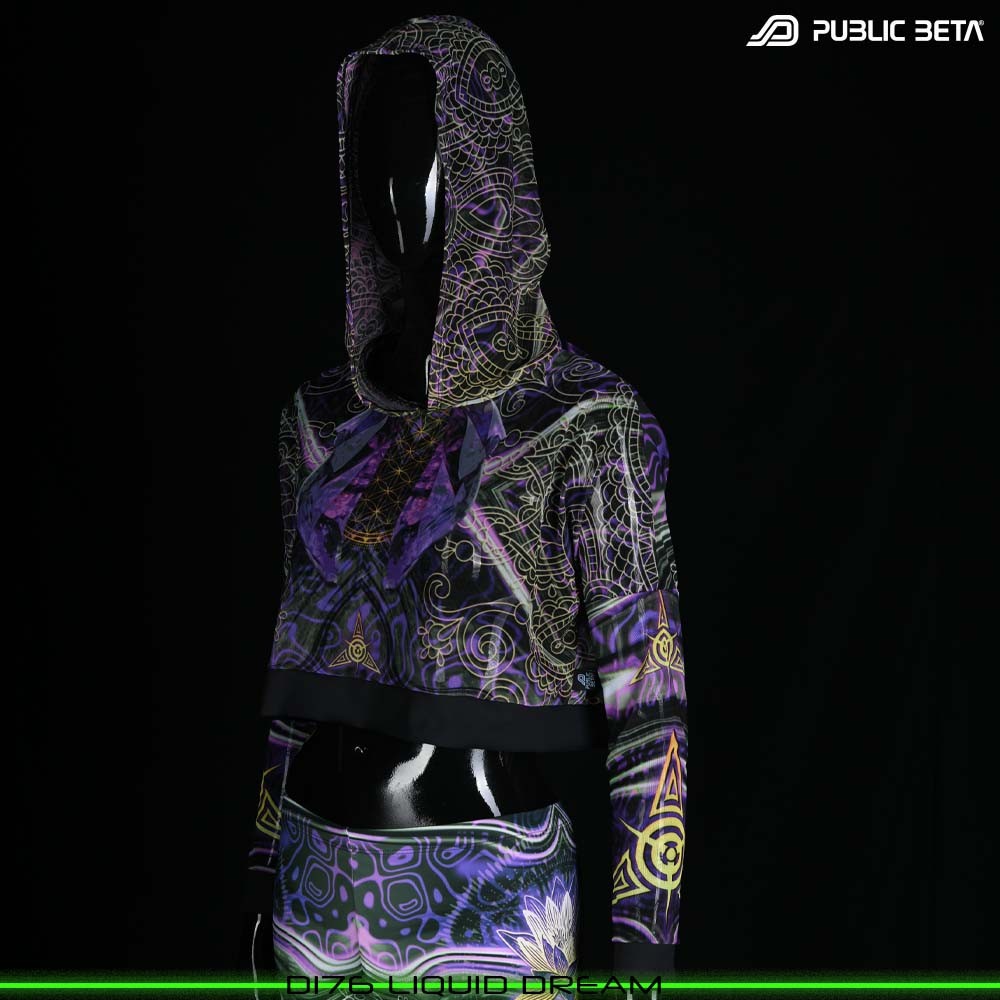 Glow in Blacklight Hooded Top. UV Active Psychedelic Top by Public Beta Wear