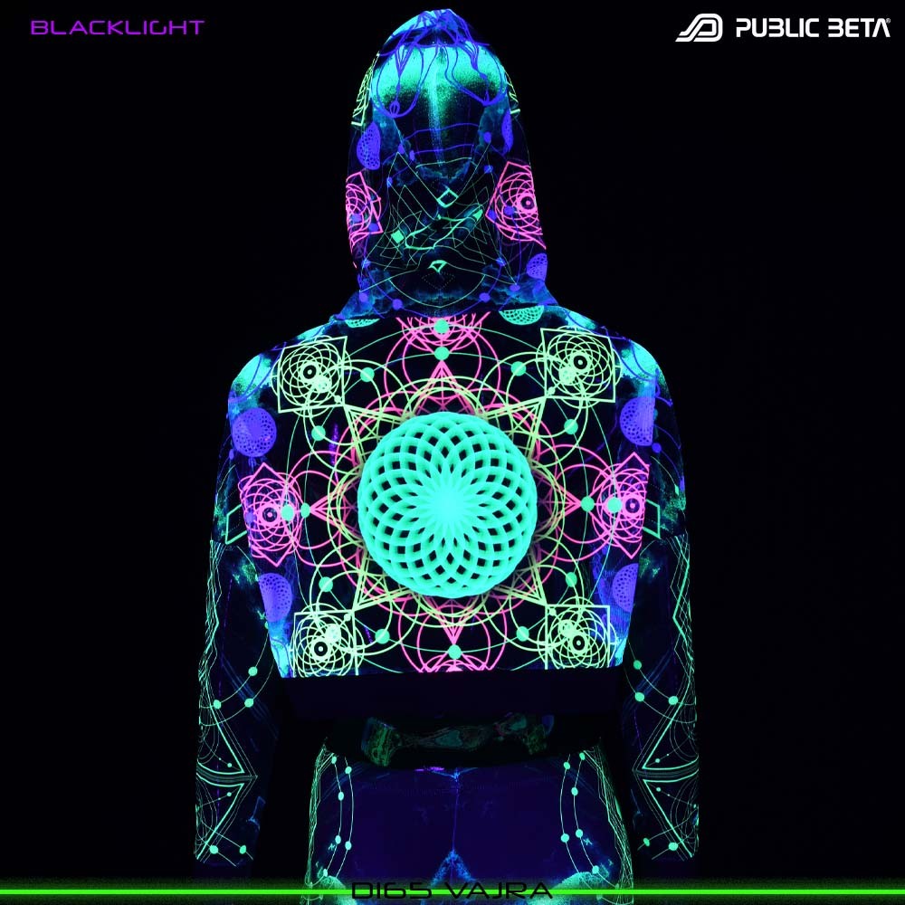 VAJRA Blacklight Psytrance Mesh Crop Top by Public Beta Wear