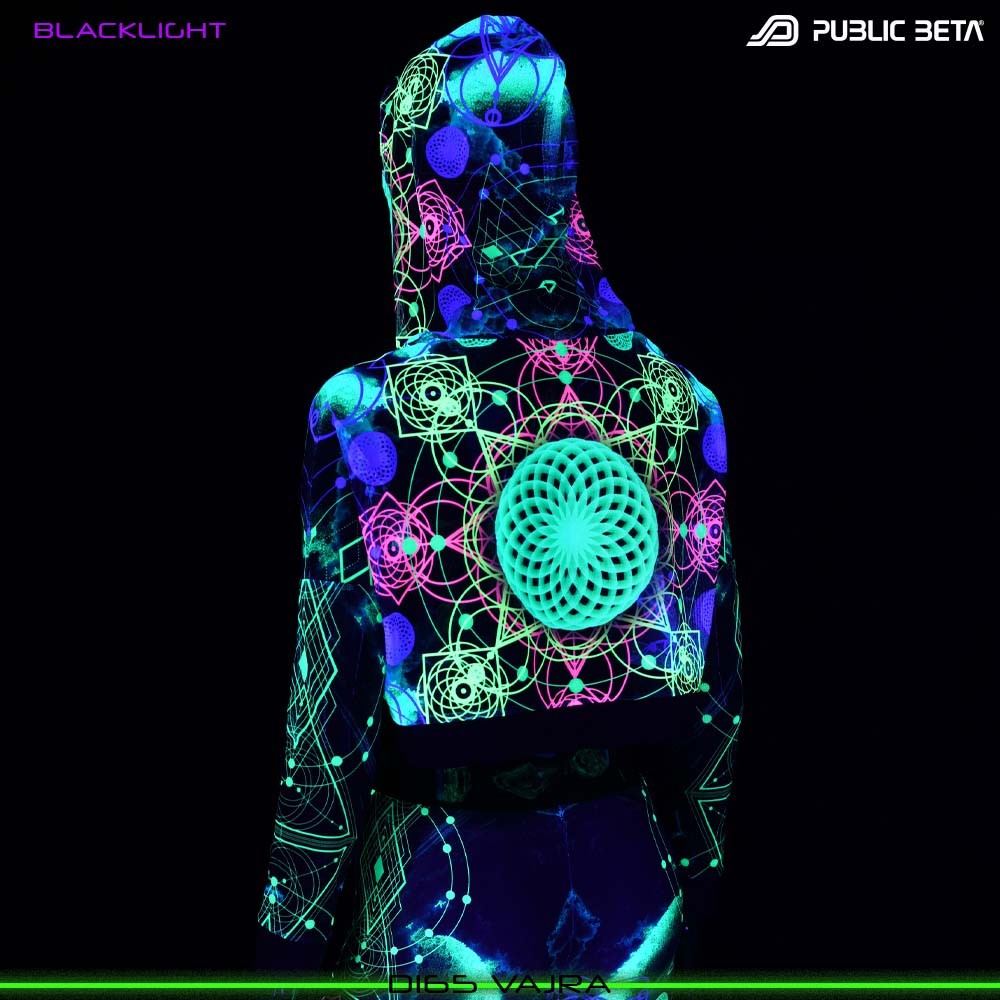 VAJRA Blacklight Psytrance Mesh Crop Top by Public Beta Wear