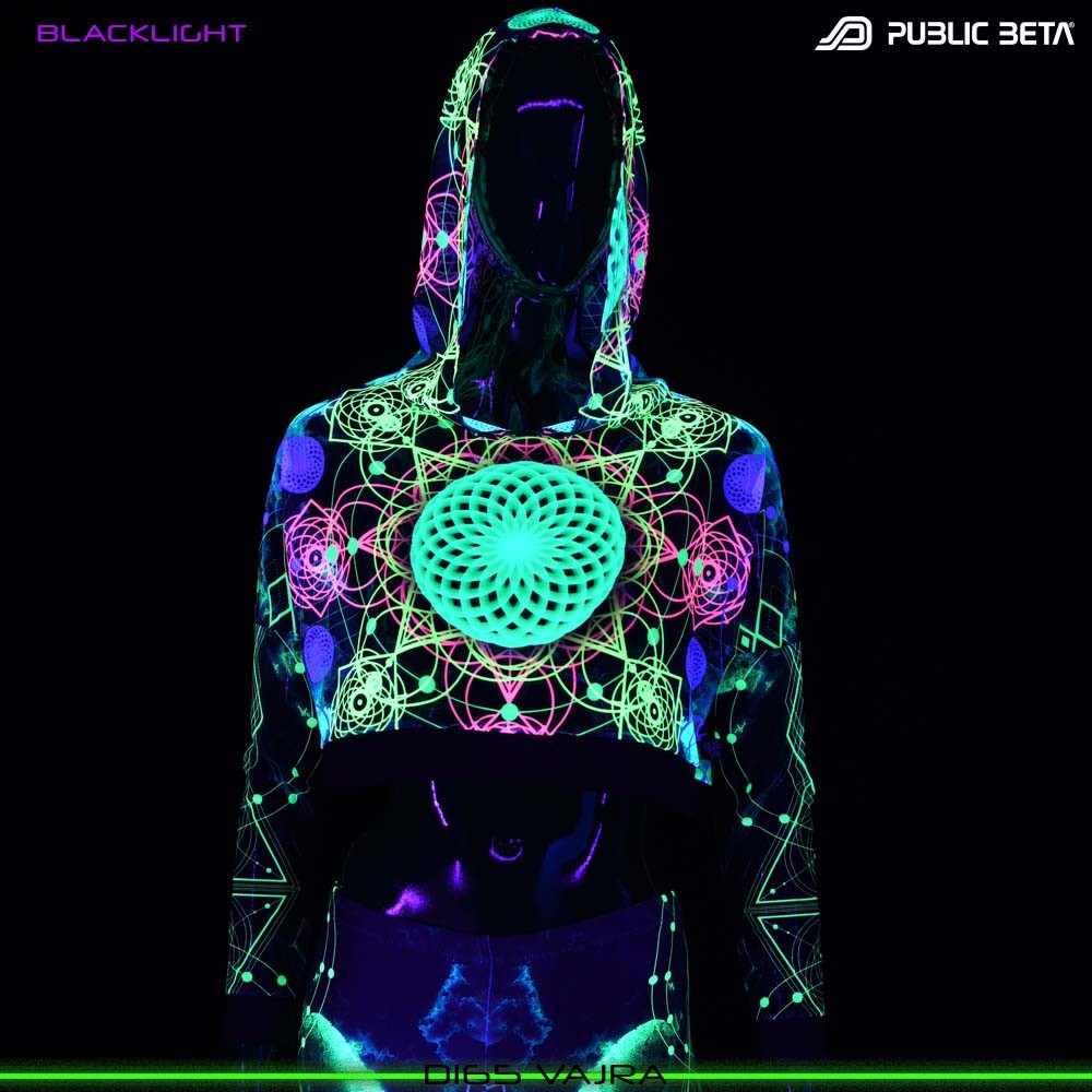 VAJRA Blacklight Psytrance Mesh Crop Top by Public Beta Wear