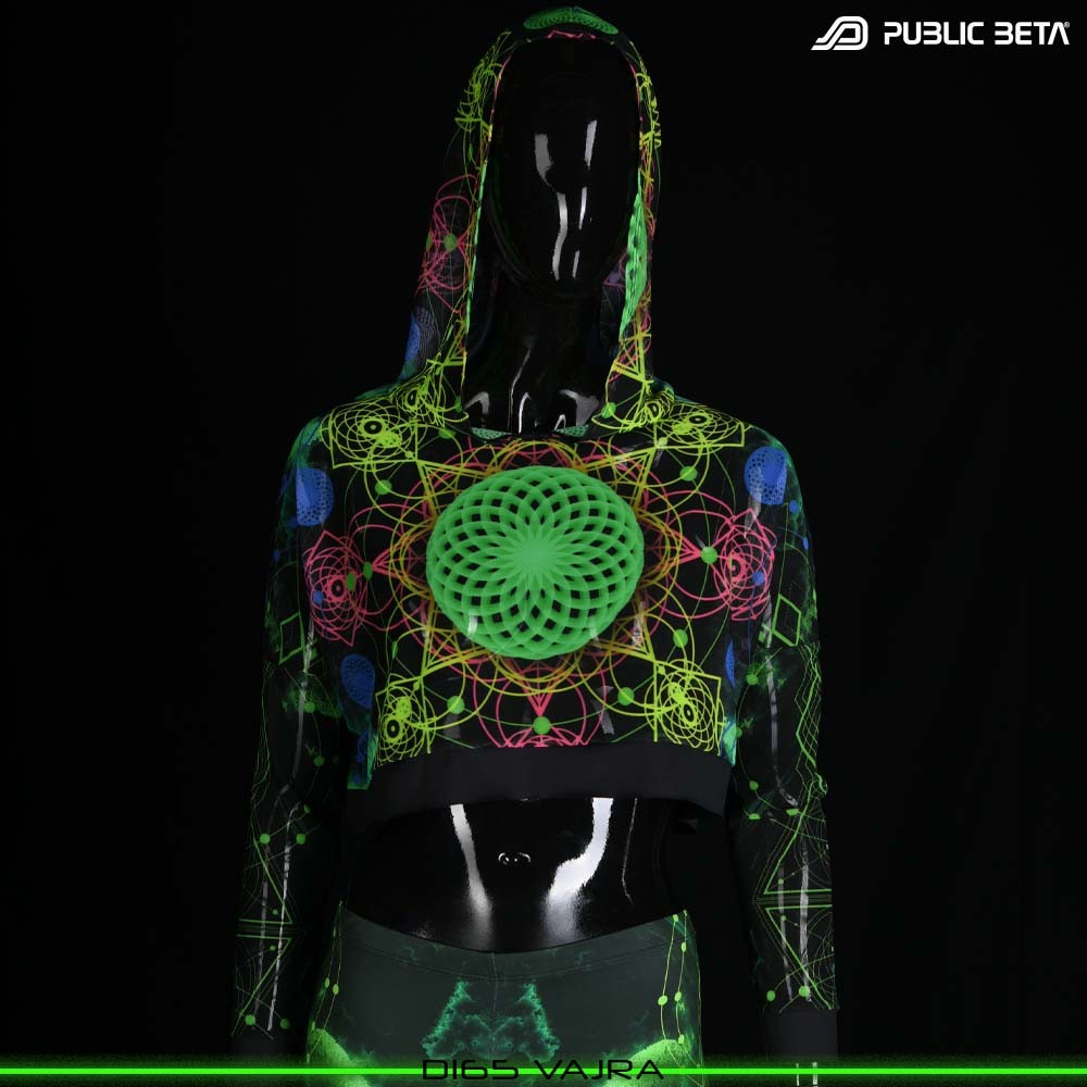 VAJRA Blacklight Psytrance Mesh Crop Top by Public Beta Wear