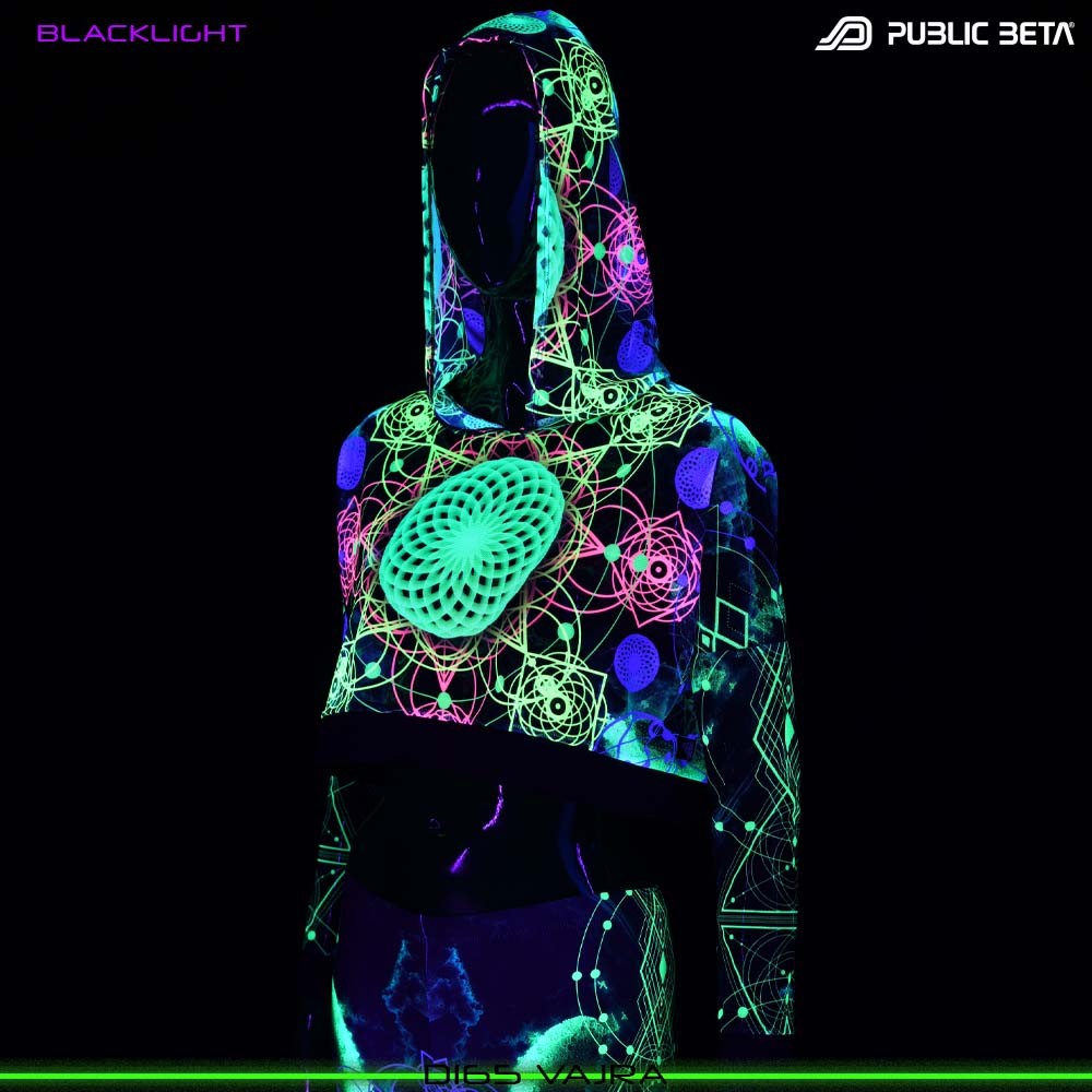 VAJRA Blacklight Psytrance Mesh Crop Top by Public Beta Wear