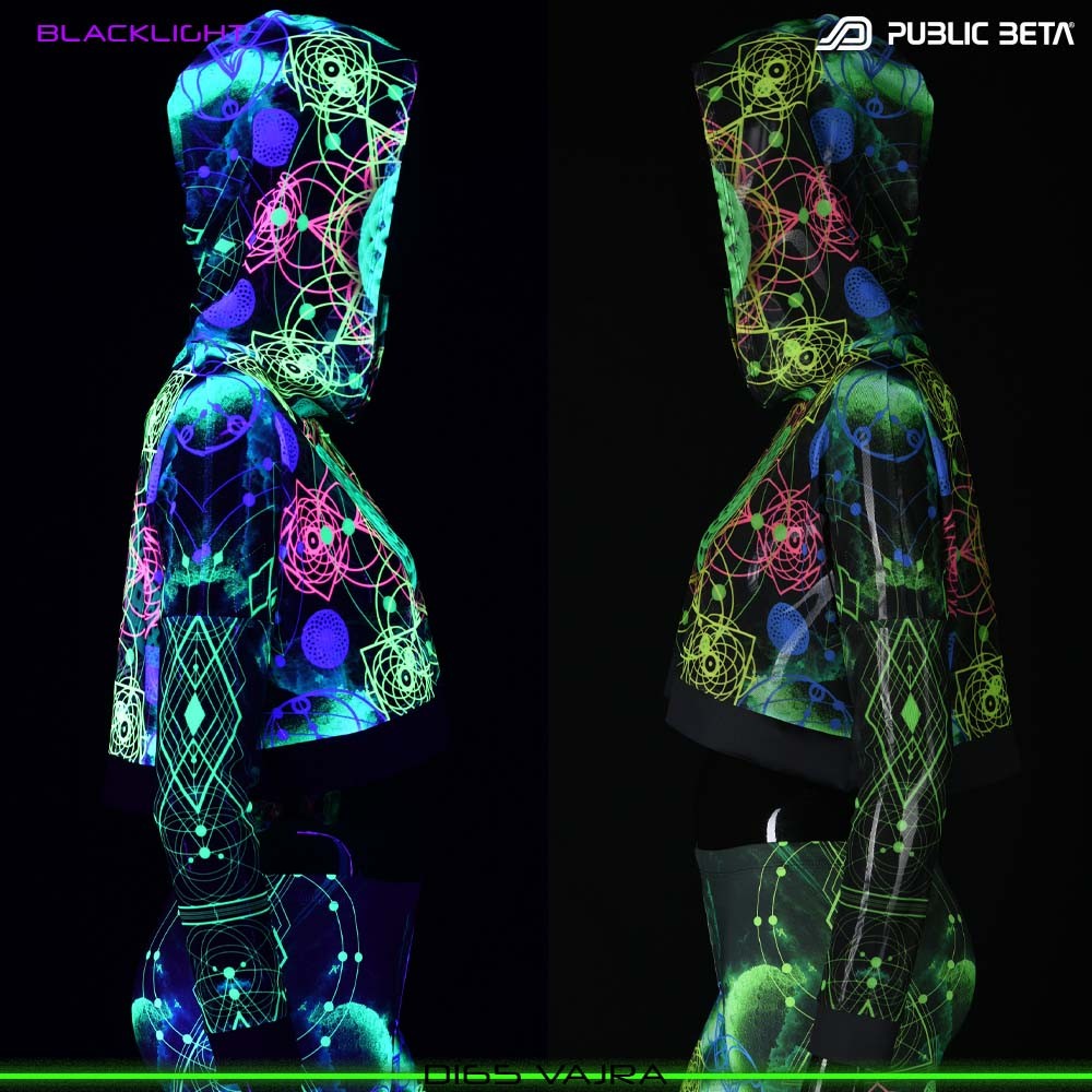 VAJRA Blacklight Psytrance Mesh Crop Top by Public Beta Wear