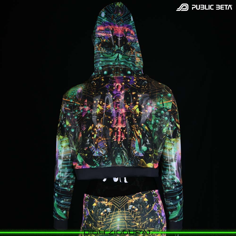 ZIGGURAT Blacklight Mesh Crop Top Psytrance Clothing by Public Beta Wear