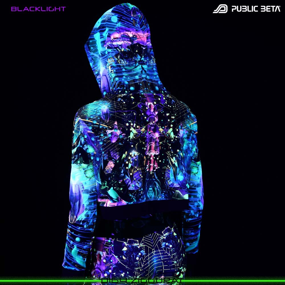 ZIGGURAT Blacklight Mesh Crop Top Psytrance Clothing by Public Beta Wear