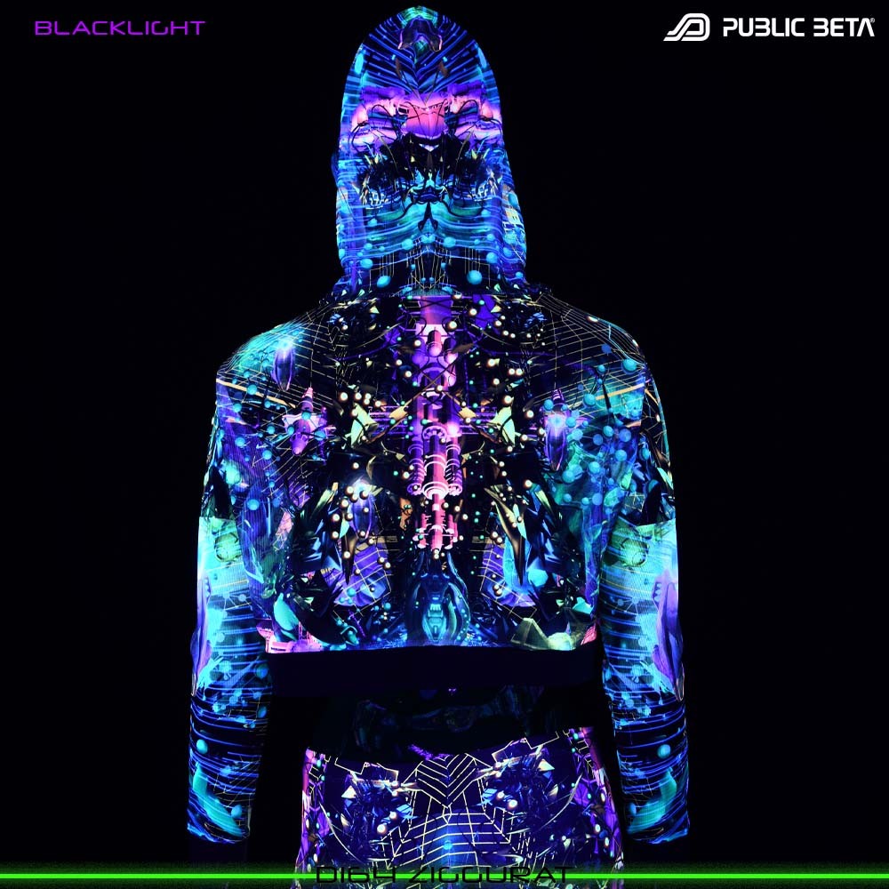 ZIGGURAT Blacklight Mesh Crop Top Psytrance Clothing by Public Beta Wear
