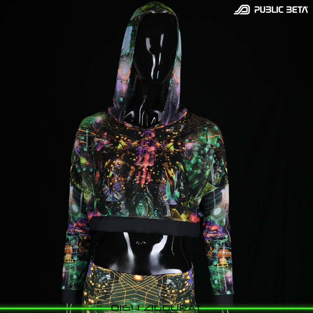 ZIGGURAT Blacklight Mesh Crop Top Psytrance Clothing by Public Beta Wear