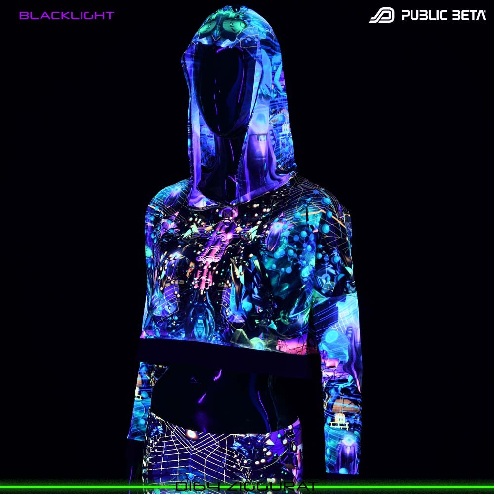 ZIGGURAT Blacklight Mesh Crop Top Psytrance Clothing by Public Beta Wear