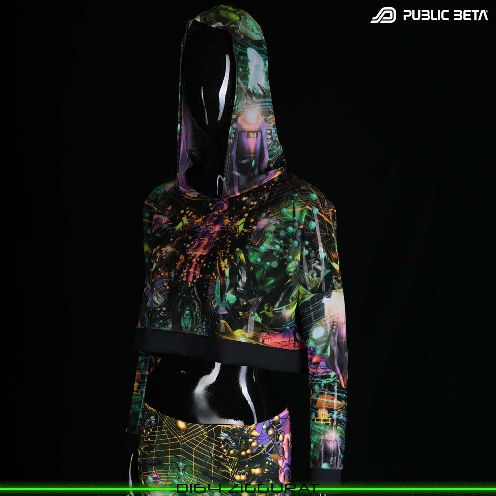 ZIGGURAT Blacklight Mesh Crop Top Psytrance Clothing by Public Beta Wear