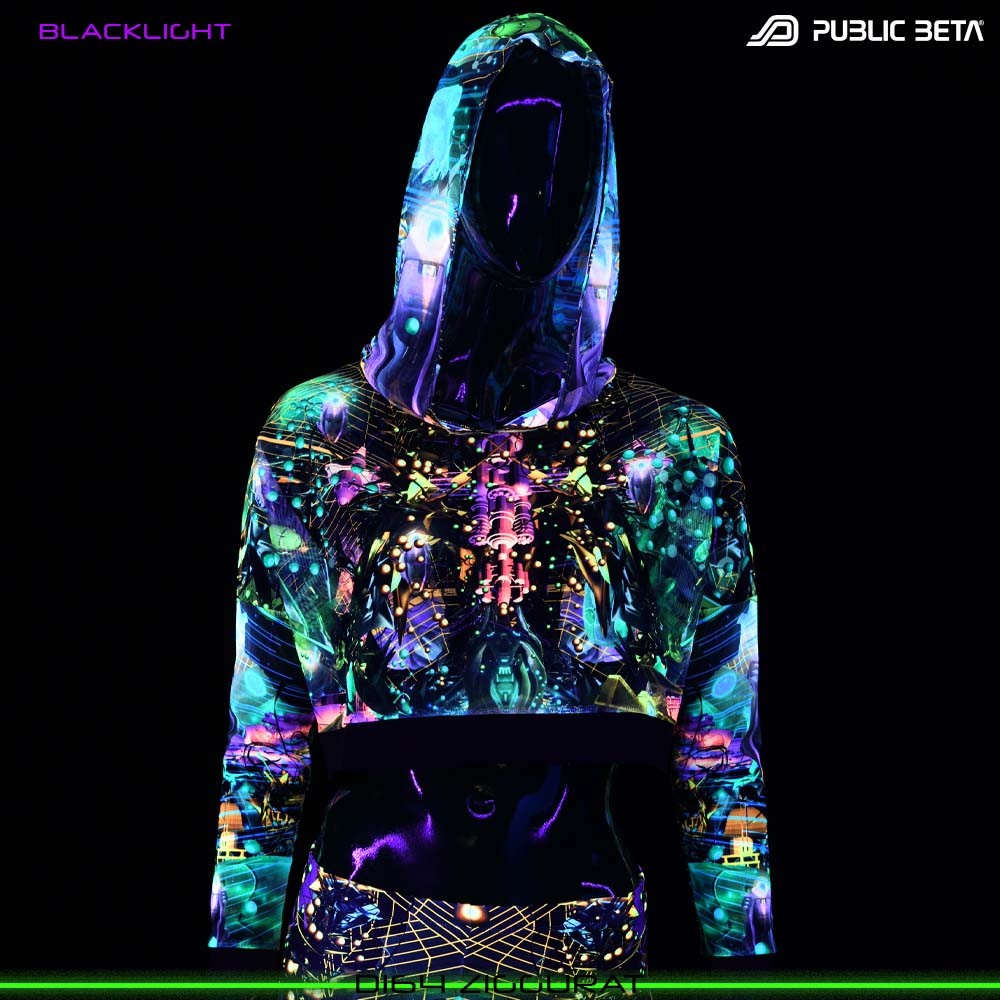 ZIGGURAT Blacklight Mesh Crop Top Psytrance Clothing by Public Beta Wear