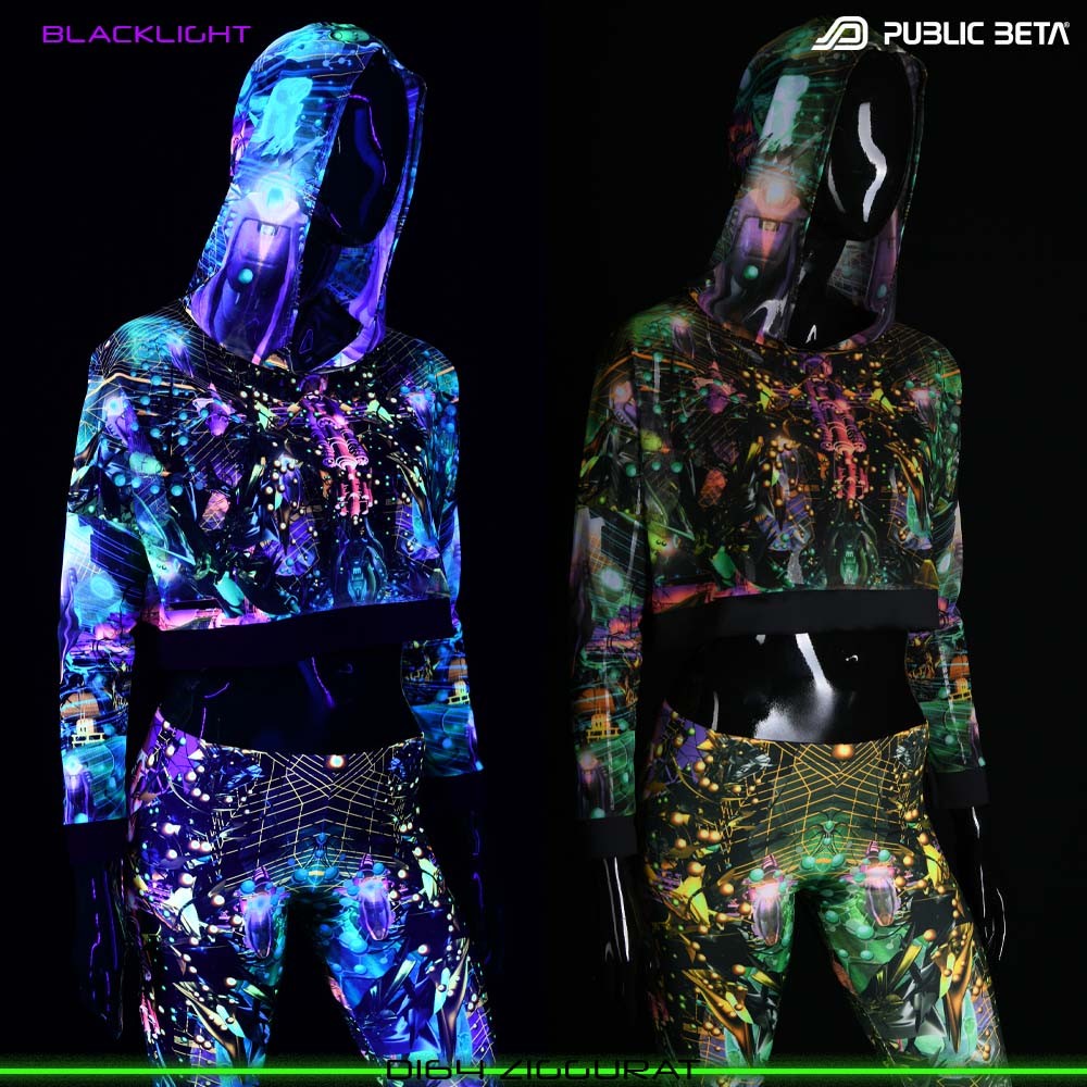 ZIGGURAT Blacklight Mesh Crop Top Psytrance Clothing by Public Beta Wear