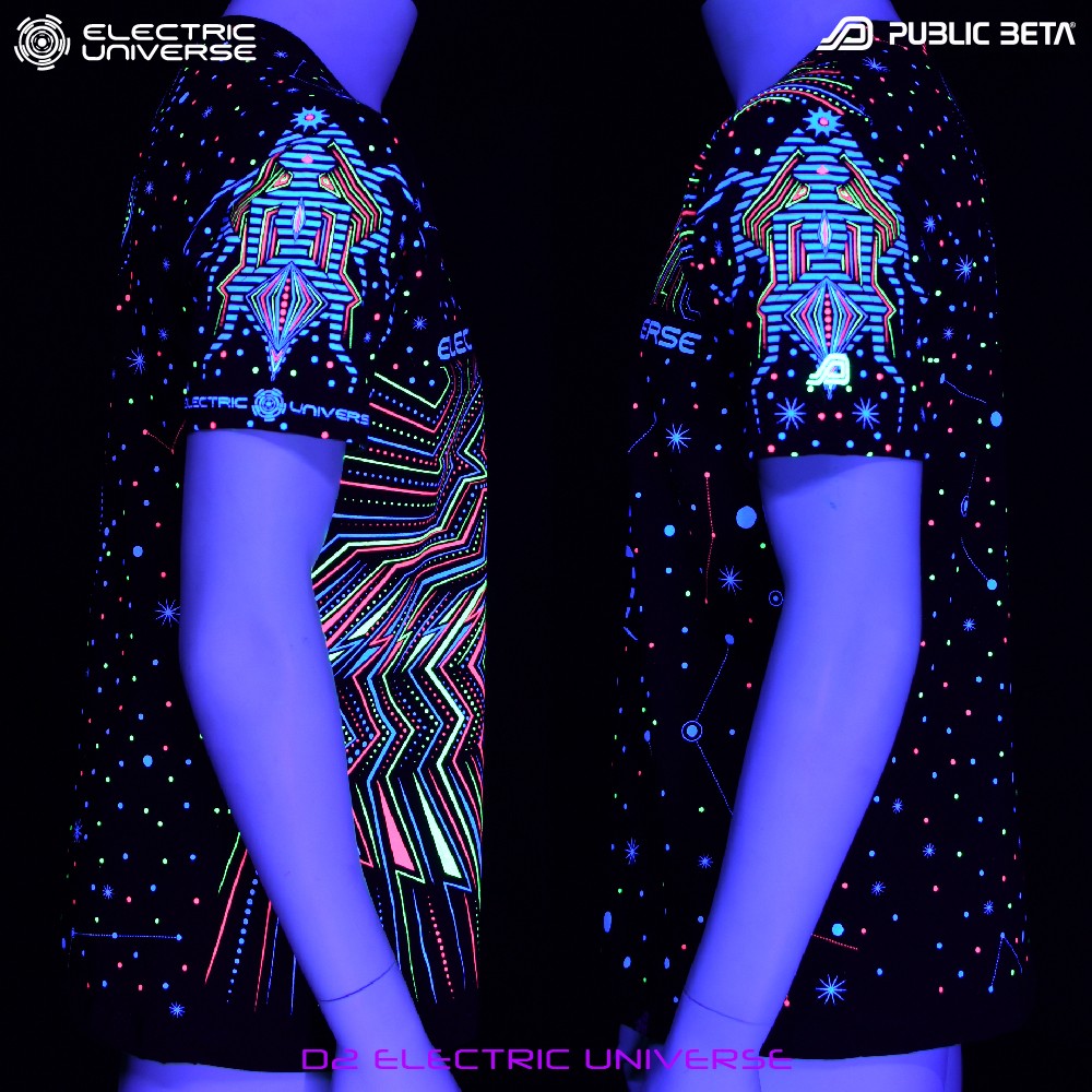 Public Beta Wear Collaboration with Electric Universe Blacklight T-Shirt Psytrance