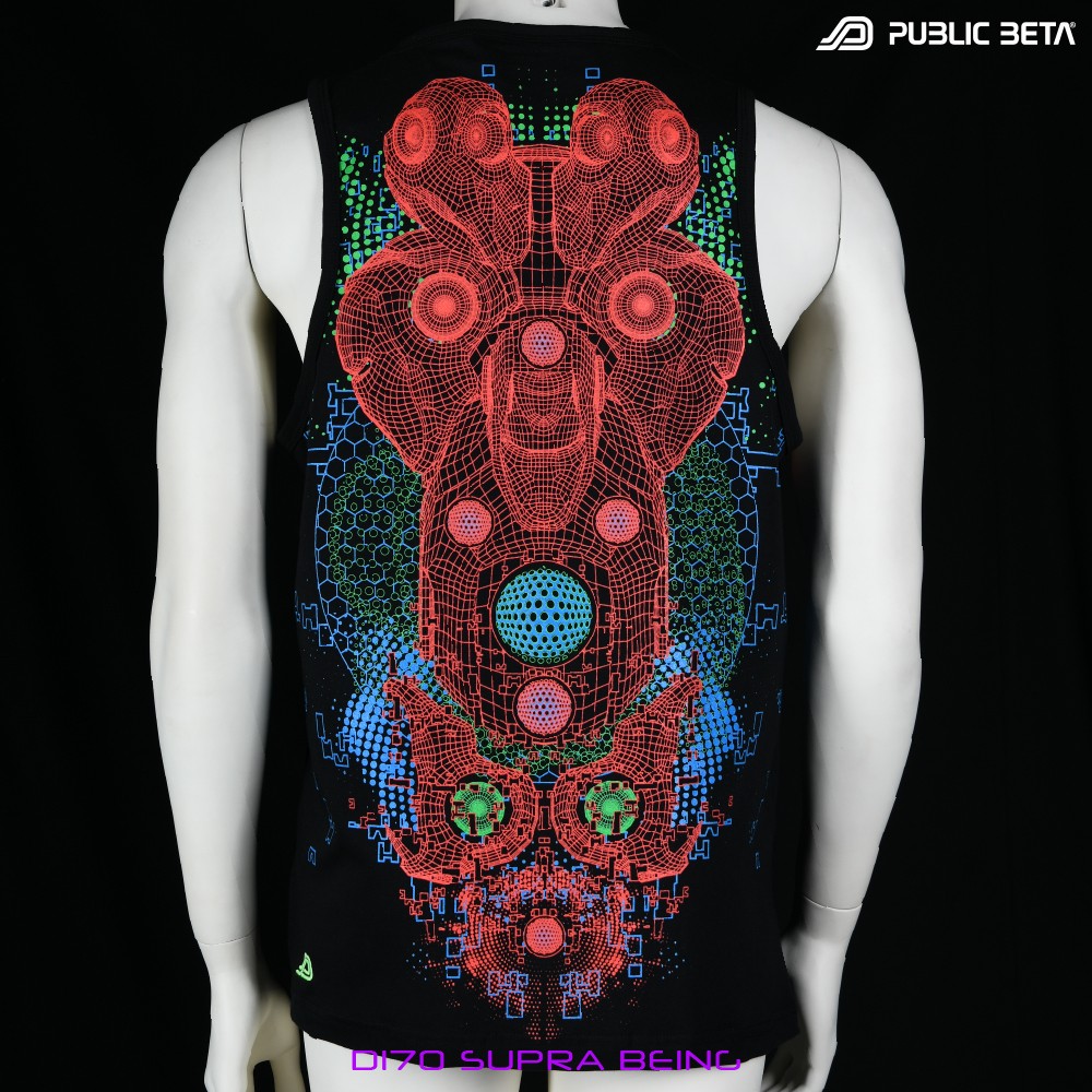 SupraBeing D170 UV Sleeveless Shirt/ Glow in Blacklight Psytrance Wear