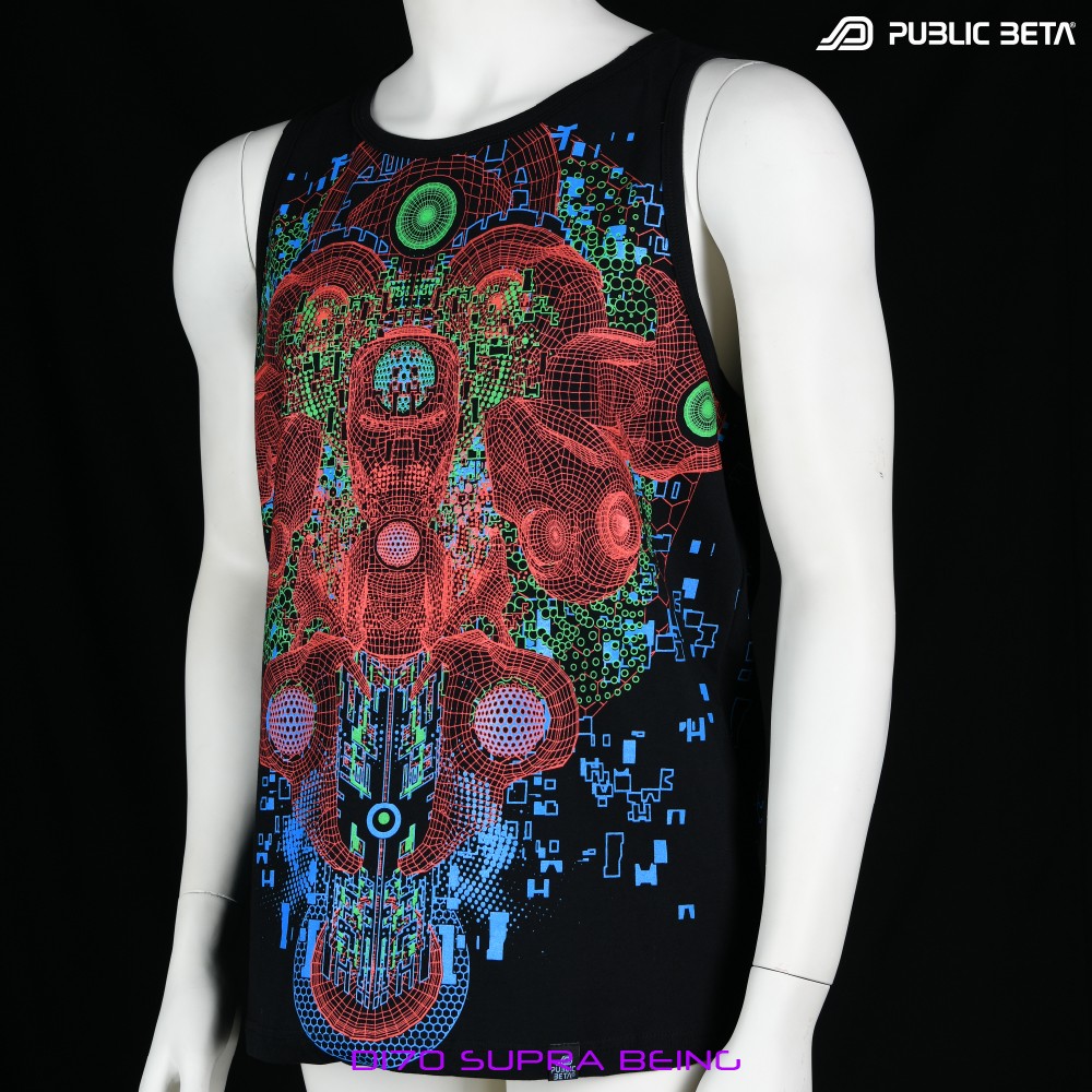 SupraBeing D170 UV Sleeveless Shirt/ Glow in Blacklight Psytrance Wear
