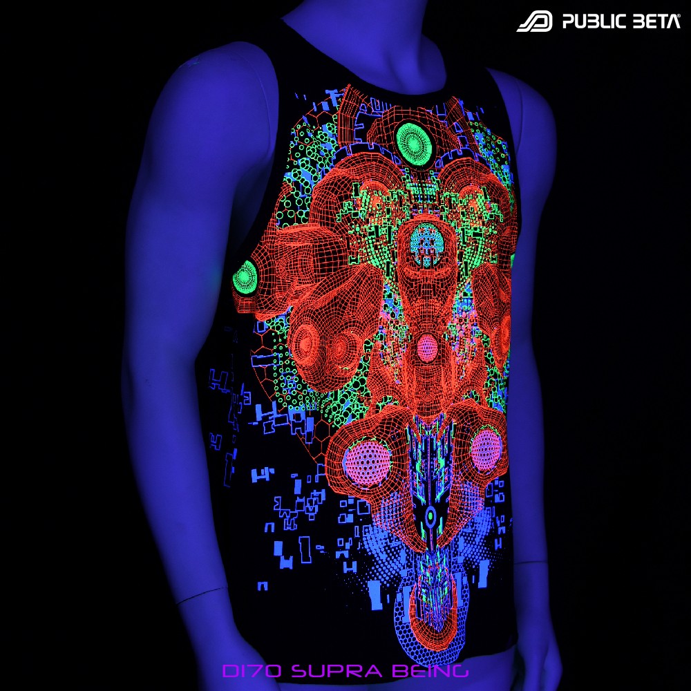 SupraBeing D170 UV Sleeveless Shirt/ Glow in Blacklight Psytrance Wear