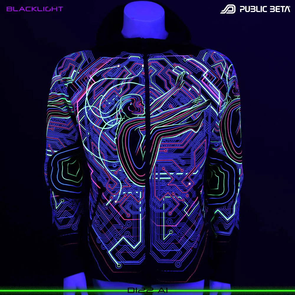 AI UV D122 Hooded Sweater / Glow in Blacklight Psywear