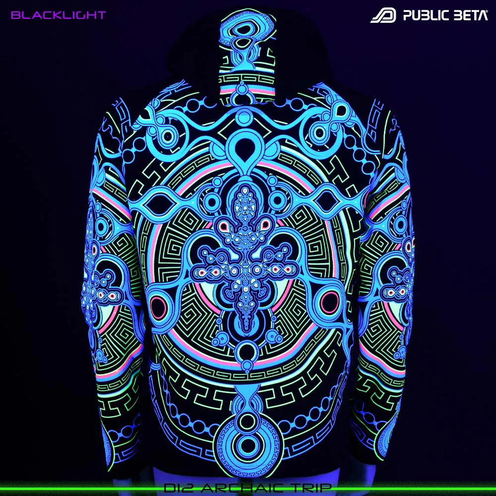 Archaic Trip D12 UV Hooded Sweater / Glow in Blacklight Psywear