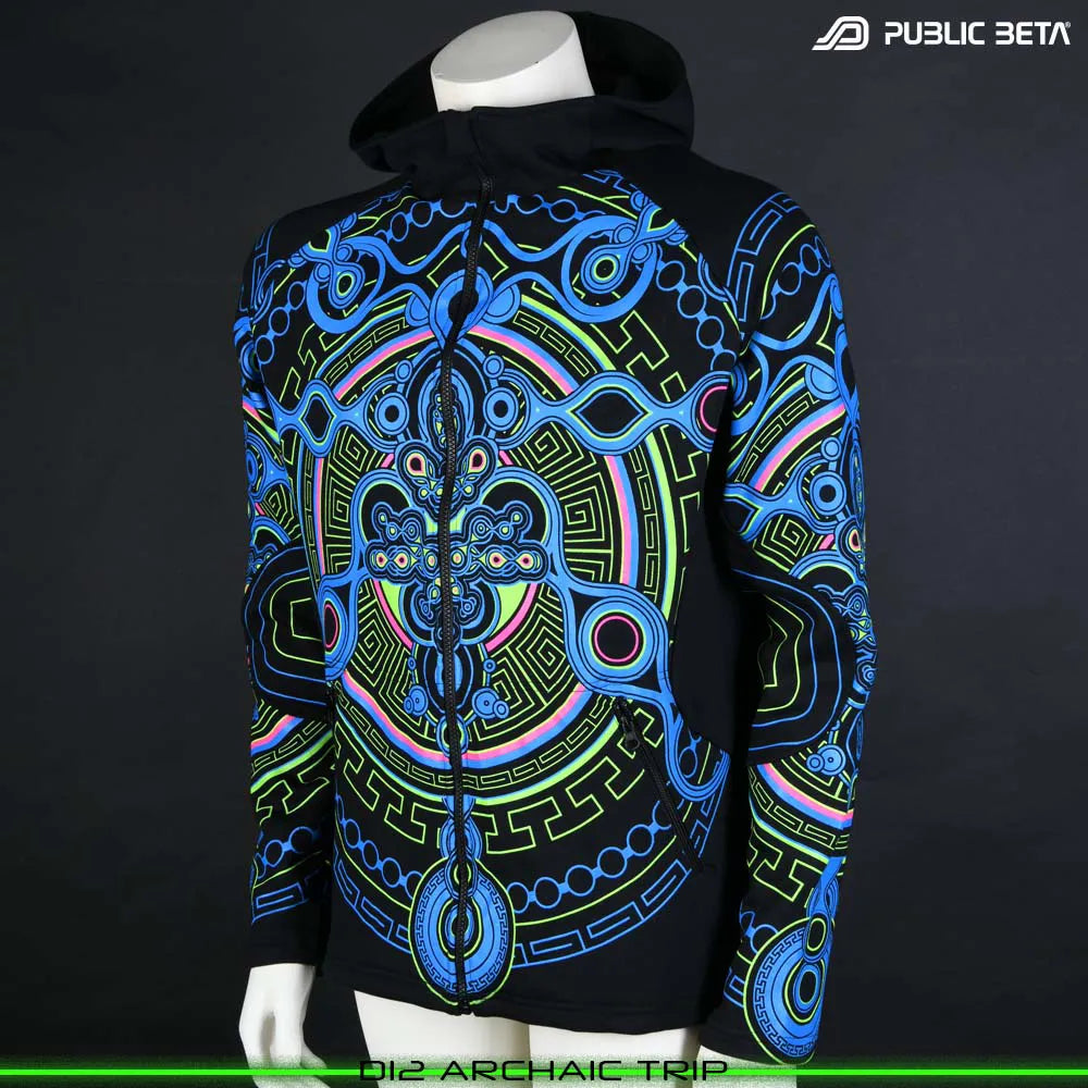 Archaic Trip D12 UV Hooded Sweater / Glow in Blacklight Psywear