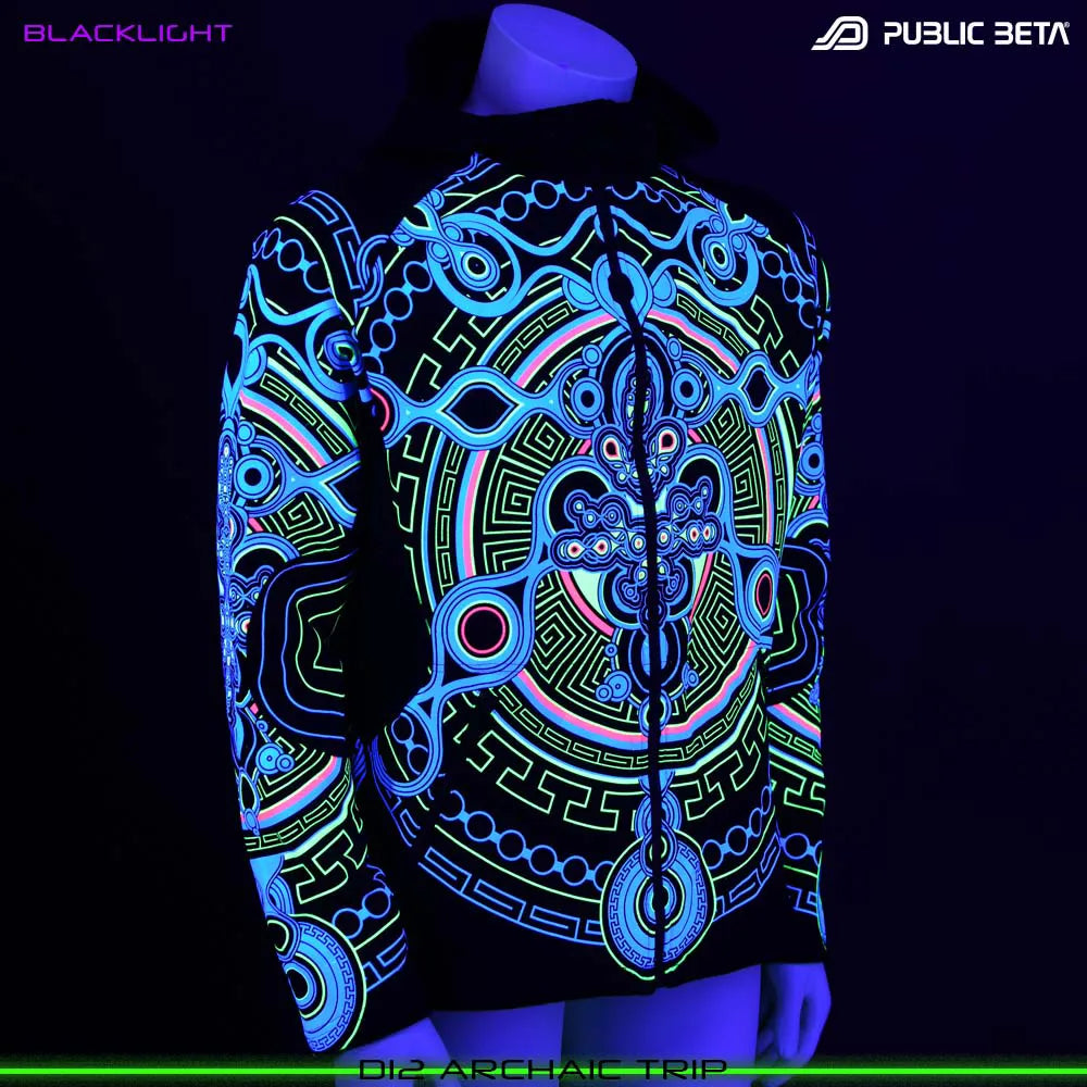 Archaic Trip D12 UV Hooded Sweater / Glow in Blacklight Psywear
