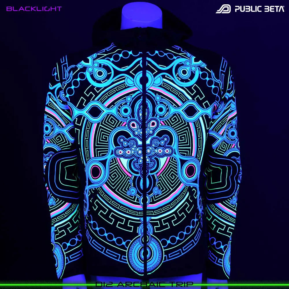Archaic Trip D12 UV Hooded Sweater / Glow in Blacklight Psywear