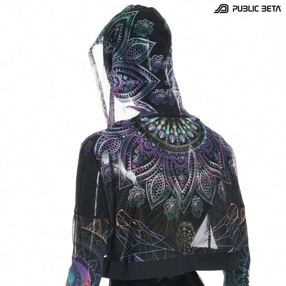 Blacklight Reactive Hooded Crop Top Mesh /Singular D131