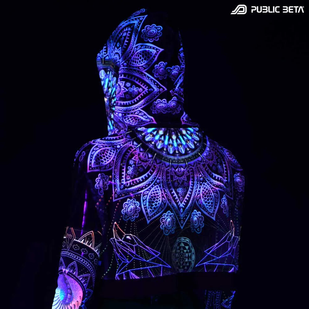 Blacklight Reactive Hooded Crop Top Mesh /Singular D131