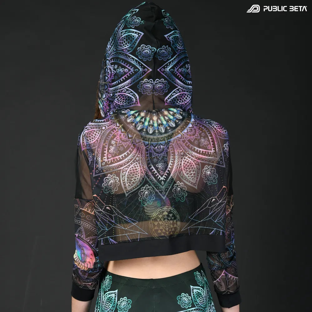 Blacklight Reactive Hooded Crop Top Mesh /Singular D131