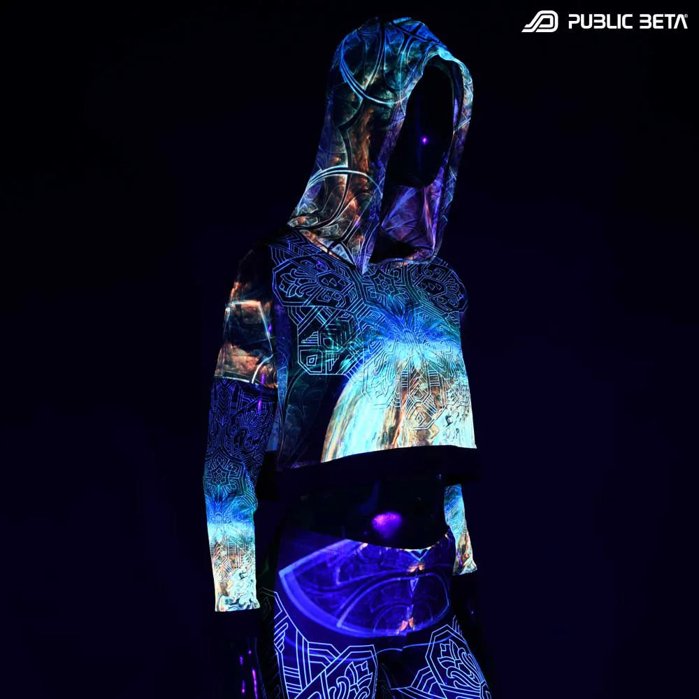 Jupiter Sky D149 /Mesh Crop Top with Hood