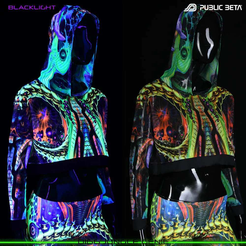 JungleGenie D166 /Glow in Blacklight Hooded Mesh Top