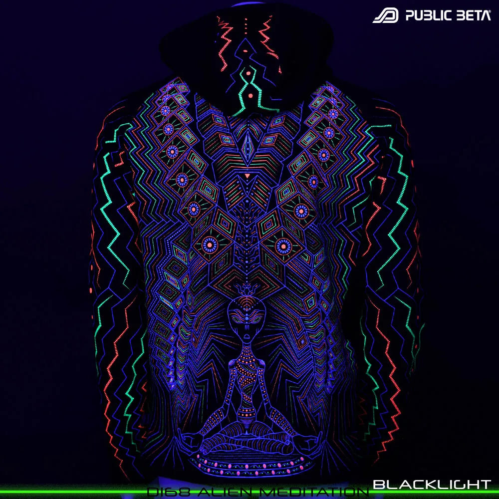 Alien Meditation D168 UV Hooded Sweater / Glow in Blacklight Psywear