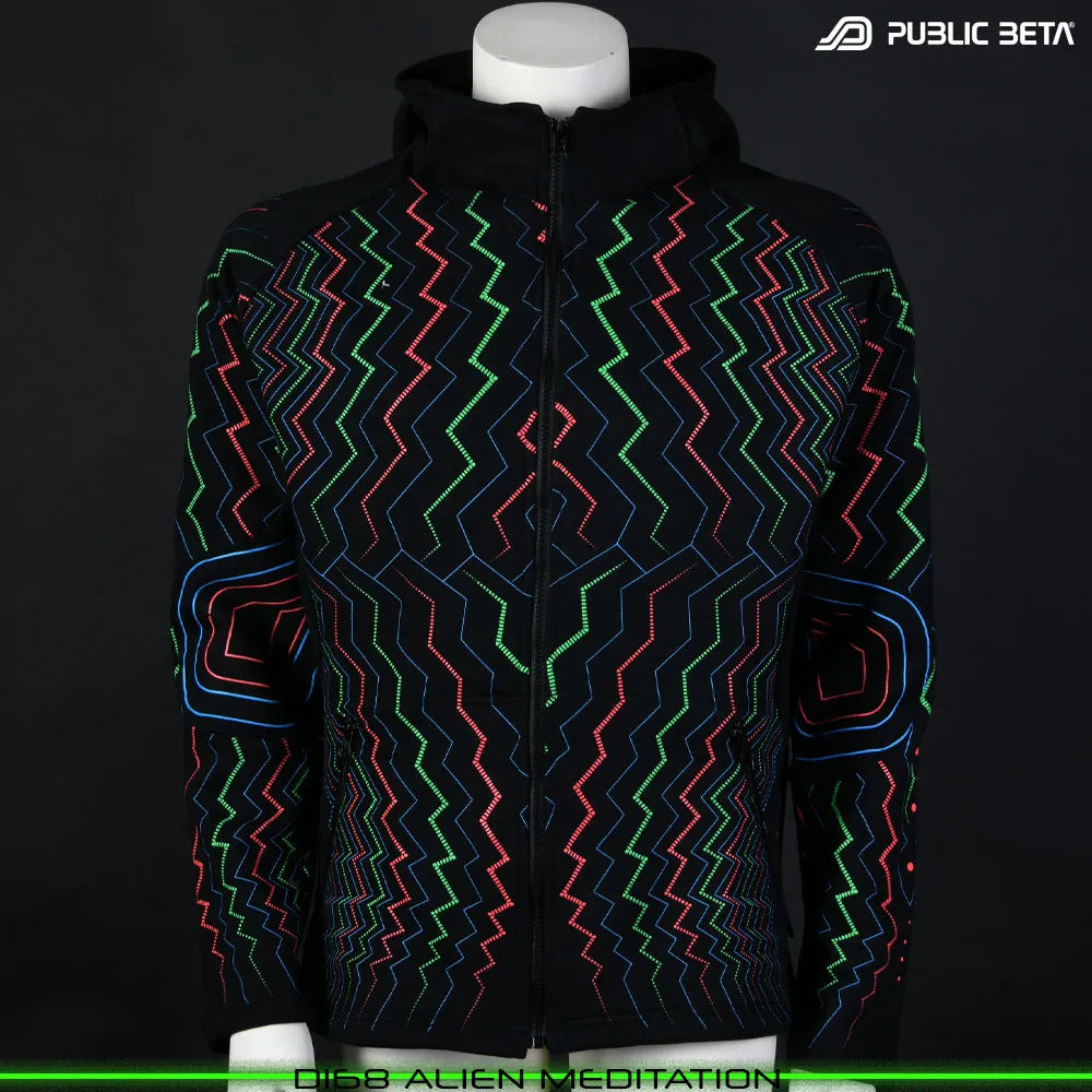 Alien Meditation D168 UV Hooded Sweater / Glow in Blacklight Psywear