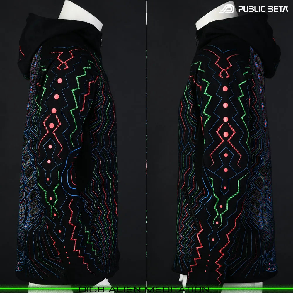 Alien Meditation D168 UV Hooded Sweater / Glow in Blacklight Psywear