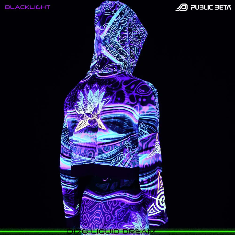 Liquid Dream D176  /Glow in Blacklight Hooded Mesh Top
